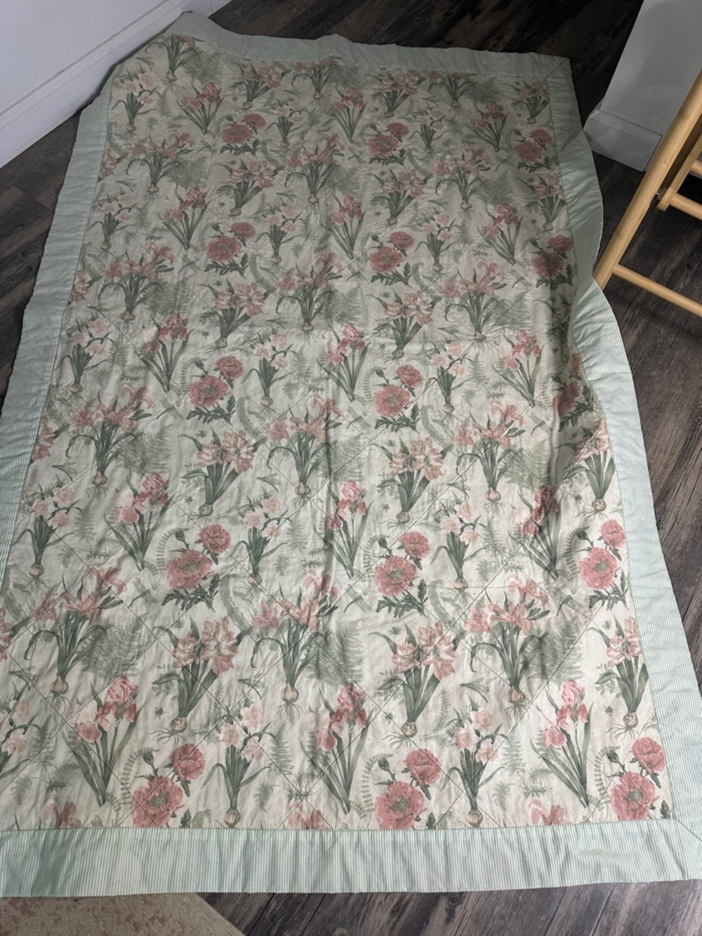 Floral Printed Quilted Throw - Pink and Green - Picture 4 of 7